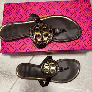 Chocolate Brown croc Tory Burch Miller Sandal